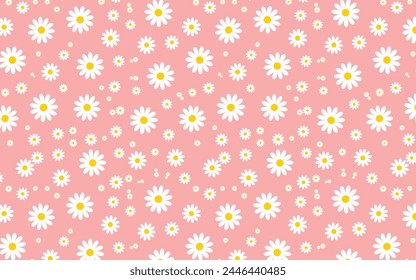 white daisies on pink background seamless pattern for wallpaper or background 