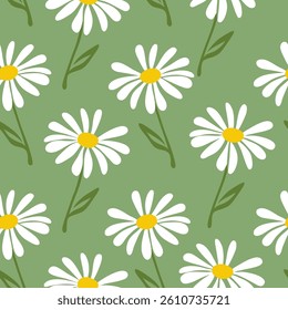 White daisies Seamless pattern background ideal for wrapping paper, fabric, textile etc.