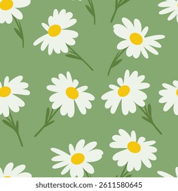 White daisies. Seamless pattern background ideal for wrapping paper, fabric, textile etc
