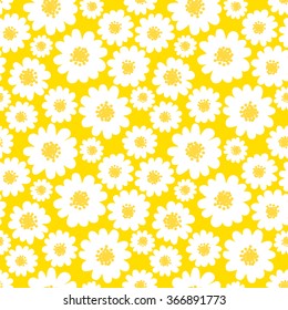 White daisies seamless pattern on a yellow background. Daisy field