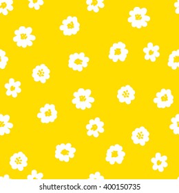 White daisies seamless pattern on a yellow background.Daisy field - stock vector