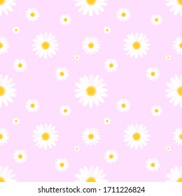 White daisies seamless pattern,Isolated on a light pink background,For wallpaper pattern, interior decoration,minimal style, vector illustration.