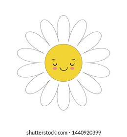 White daisy chamomile with face head. Cute flower plant collection. Love card. Camomile icon. Cute cartoon smiling character. Growing concept. Flat design. White background.