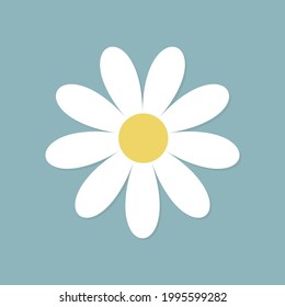 White daisy chamomile flower round icon. Cute plant collection. Camomile petal. Love card. Growing concept. Happy Valentines Day decoration. Flat design. Dark blue background. Isolated. Vector