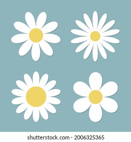 White daisy chamomile flower round icon set. Camomile petal. Cute plant collection. Love card. Growing concept. Happy Valentines Day decoration. Flat design. Dark blue background. Isolated. Vector