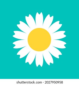 Icono redondo de flor de la margarita blanca Chamomile. Pétalo de Chamomile. Colección de plantas pequeñas. Concepto creciente. Tarjeta de amor. Feliz decoración de San Valentín. Diseño plano. Fondo verde aislado. Ilustración del vector