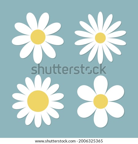 White daisy chamomile flower round icon set. Camomile petal. Cute plant collection. Love card. Growing concept. Happy Valentines Day decoration. Flat design. Dark blue background. Isolated. Vector
