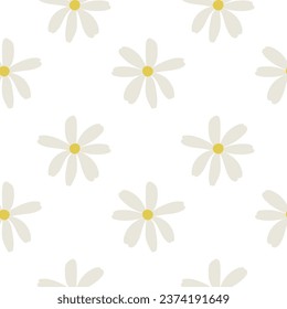 White daisy chamomile flowers. Camomile vector seamless pattern. Cute round flower head plant nature collection. Decoration element. Flat design for cards, packaging, prints, textile.