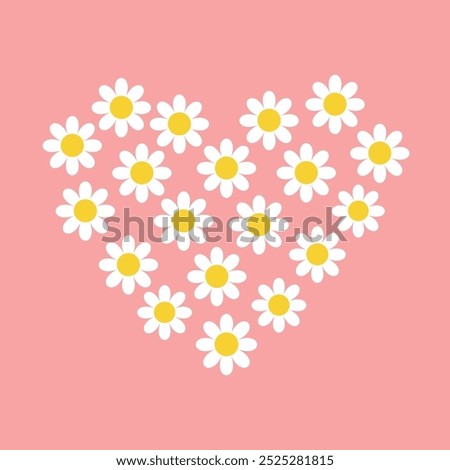White daisy chamomile heart. Valentines Day. Camomile icon set. Cute hand drawn abstract flower plant collection. Growing concept. Love card sign symbol. Flat design. Isolated. Pink background. Vector