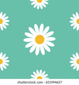 Weiße, dunkle Kamillensymbol. Die Sammlung von duftenden Blumen. Wachstumskonzept. Nahtlose Musterverpackung, Stoffvorlage. Grüner Hintergrund. 