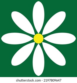 A white daisy, chrysanthemum, white flower vector illustration, can be used as an icon and logo or a sign, white and yellow and green colors, suitable for spring social media posts and brochures
