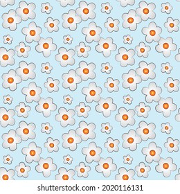 white daisy floral abstract seamless vector pattern blue background