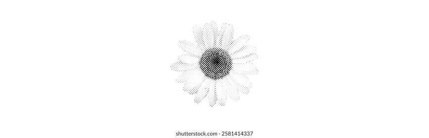 white daisy flower chamomile isolated in white background halftone vintage dots texture cut-out retro magazine style collage element for mixed media grunge design