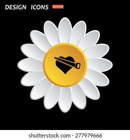 White daisy flower. Flat design style. heart. icon. vector design