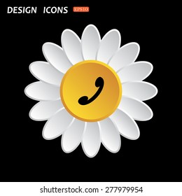 White daisy flower. Flat design style. challenge, answer the call. icon. vector design