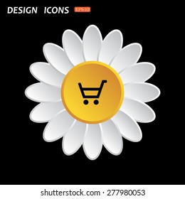 White daisy flower. Flat design style. put in shopping cart. icon. vector design