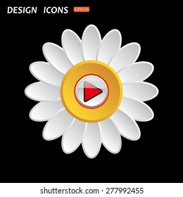 White daisy flower. Flat design style. play. icon. vector design