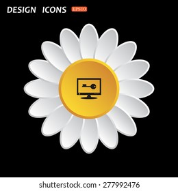 White daisy flower. Flat design style. Computer security concept. icon. vector design