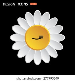 White daisy flower. Flat design style. Toothbrush and Toothpaste. icon. vector design