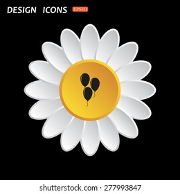 White daisy flower. Flat design style. Balloon sign icon. Birthday air balloon with rope or ribbon symbol. icon. vector design