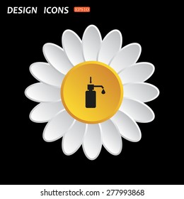 White daisy flower. Flat design style. Shower Gel, Liquid Soap, Lotion, Cream, Shampoo, Bath Foam. icon. vector design