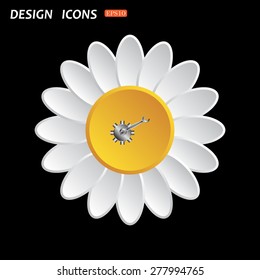 White daisy flower. Flat design style. Cog Settings. icon. vector design