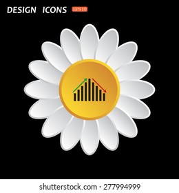 White daisy flower. Flat design style. chart with green and red arrows. icon. vector design