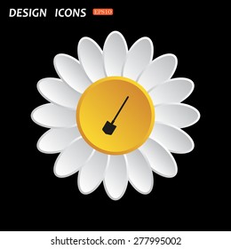White daisy flower. Flat design style. icon shovel. icon. vector design
