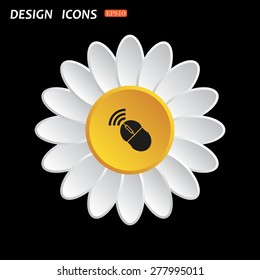 White daisy flower. Flat design style. Wireless mouse. icon. vector design