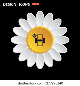 White daisy flower. Flat design style. Printer with wi-fi connection. icon. vector design