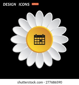 White daisy flower on a black background. Calendar. icon. vector design