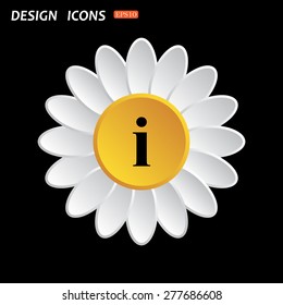 White daisy flower on a black background. icon of info. icon. vector design