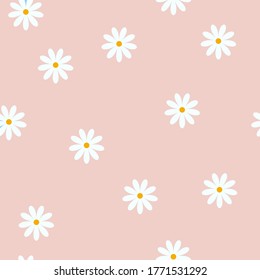 white daisy flower pattern with soft pink background