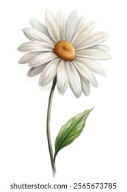 White daisy flower, realistic illustration, nature art, botanical design, floral decor, soft colors, elegant style.