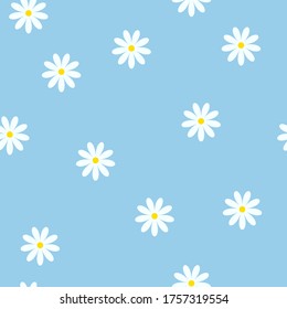 white daisy flower seamless pattern with blue background