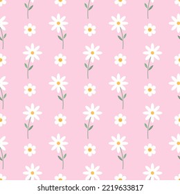 White daisy flower seamless vector pattern. Floral pattern with small white flowers on pink. Repeating texture for fashion prints. Chamomile print.