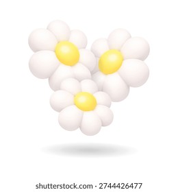 White daisy flowers. 3D realistic spring floral illustration
