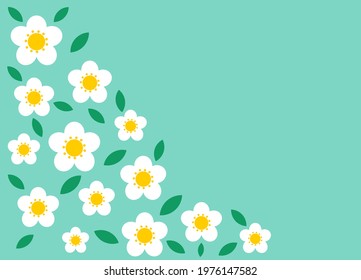 White Daisy Flowers Blue Card Border. Vector Illustration.