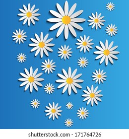 White daisy flowers on a blue background vector