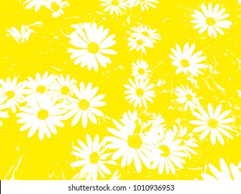 white daisy flowers on yellow background - vector illustration