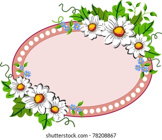 White daisy flowers oval frame with space for your text or design