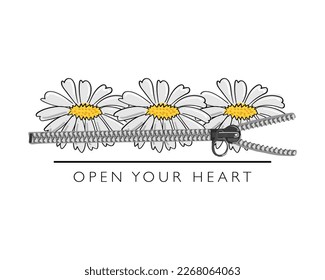 White daisy flowers and text. Vector illustration design for fashion prints, t shirts, posters, gifts.