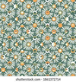 White daisy heads with colourful centres seamless pattern. Great for summer vintage fabric, scrapbooking, wallpaper, gift-wrap. Surface pattern design.