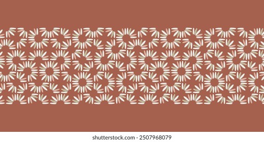 White daisy heads on orange background seamless pattern Border. Great for summer vintage fabric, scrapbooking and gift-wrap. Surface pattern design.