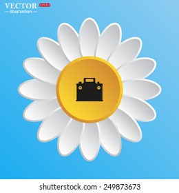 White daisy on a blue background. car battery, vector illustration, EPS 10