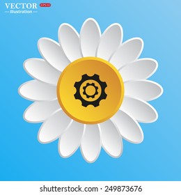 White daisy on a blue background. Cog Settings , vector illustration, EPS 10