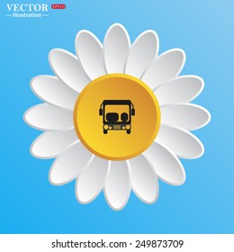 White daisy on a blue background. Bus, vector illustration, EPS 10
