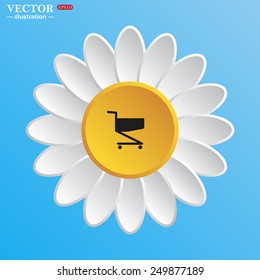 White daisy on a blue background. Shoping basket , vector illustration, EPS 10
