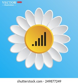 White daisy on a blue background. signal strength indicator, vector illustration, EPS 10