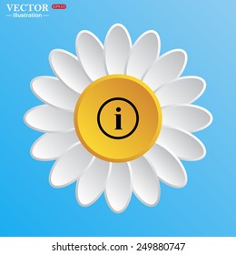 White daisy on a blue background. icon of info,   vector illustration, EPS 10